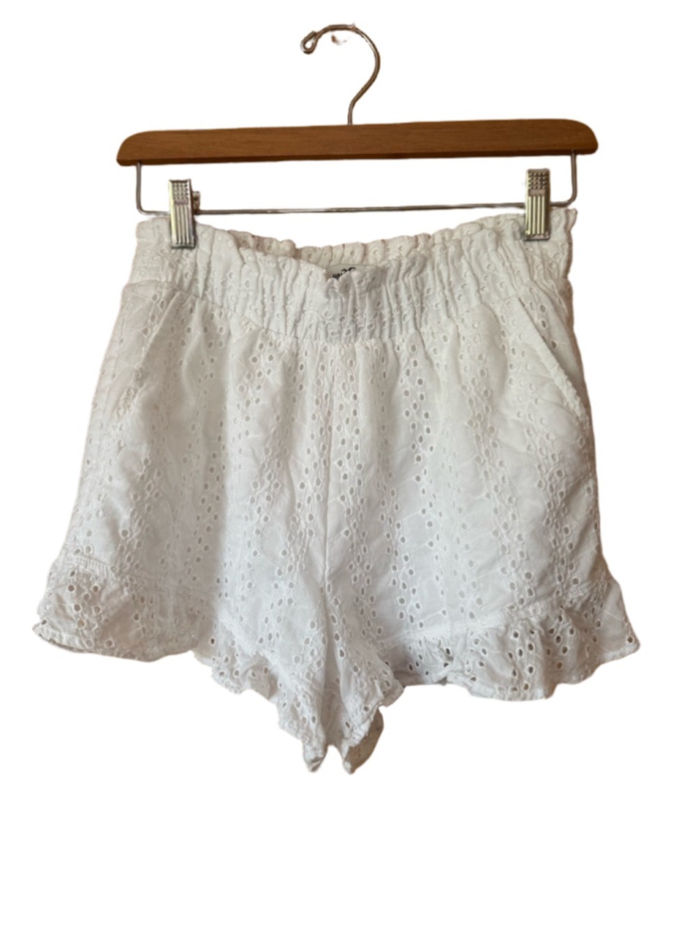 Hollister White Eyelet Ruffle Ultra High-Rise Elastic Waist Shorts size small